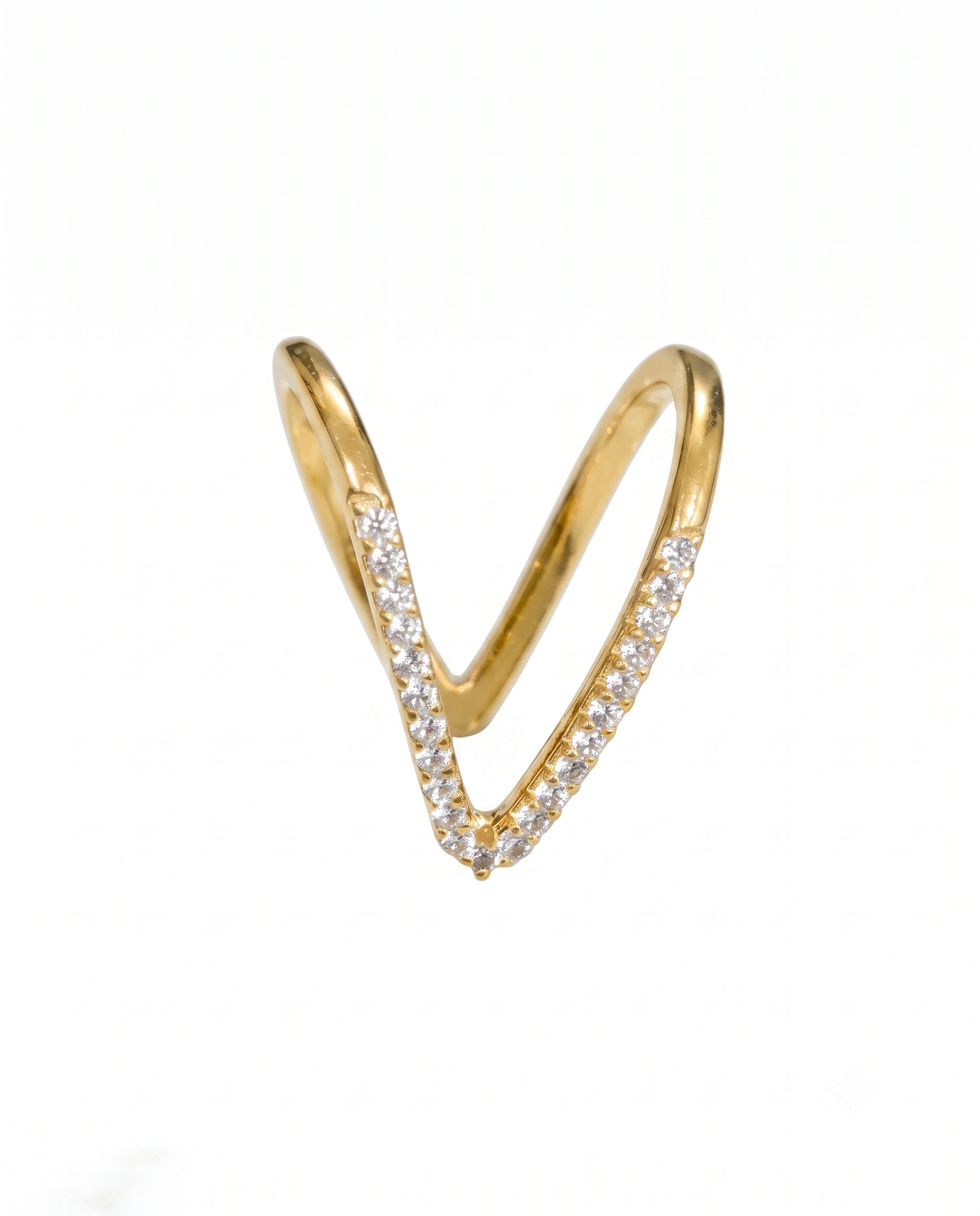 Double V Crystal Chevron Ring